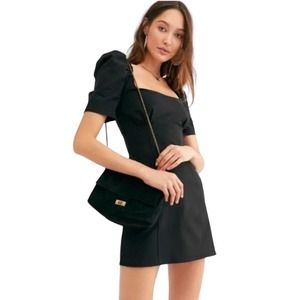 Free People Black Pera Puff Sleeves A Line Mini Dress Size 8